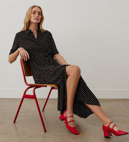 Zara Black Polka Dot Midi Shirt Dress