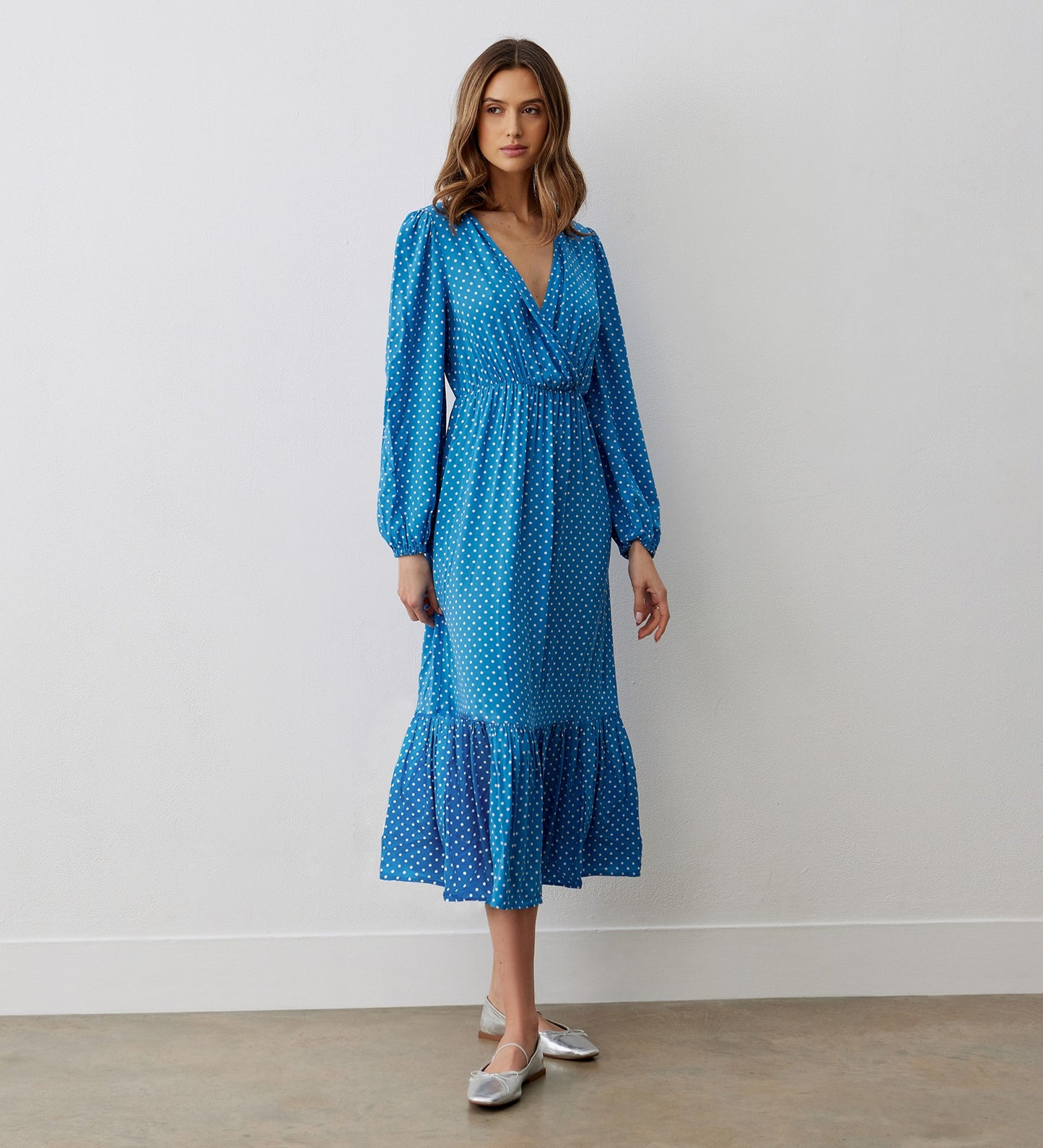 Suzie Blue Polka Dot Midi Dress