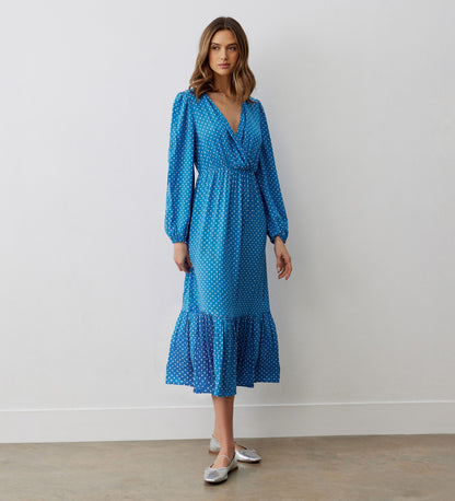 Suzie Blue Polka Dot Midi Dress