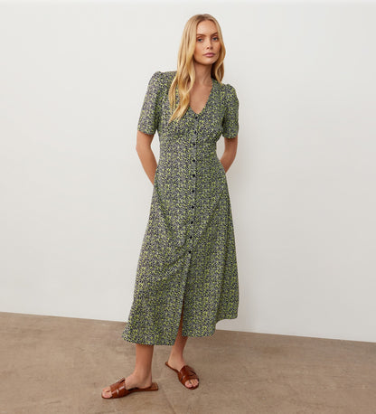 Savannah Green Ditsy Crepe Midi Dress