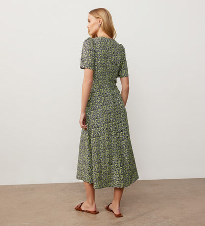 Savannah Green Ditsy Crepe Midi Dress