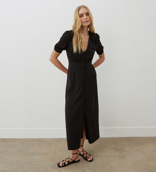 Blithe Black Crepe Midi Dress