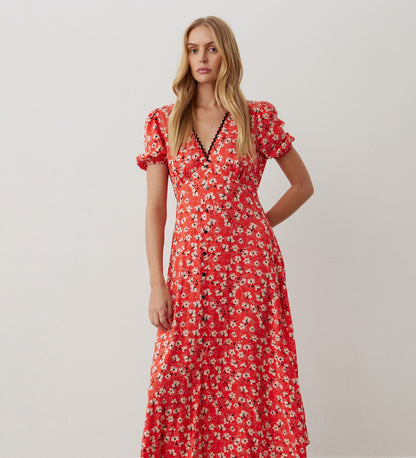 Melony Red Floral Midi Dress