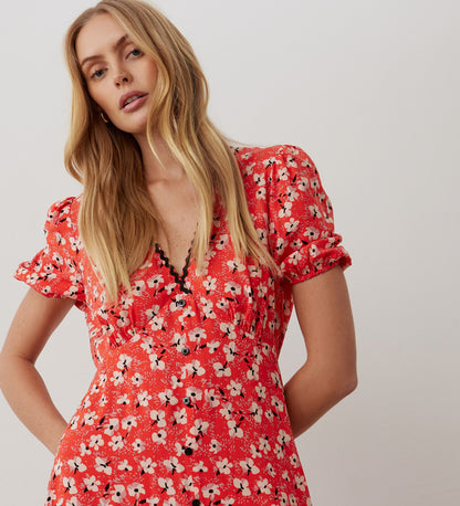 Melony Red Floral Midi Dress