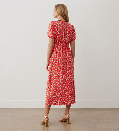 Melony Red Floral Midi Dress