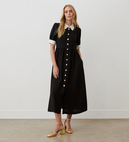 Sian Black Midi Shirt Dress