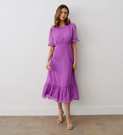 Jennifer Purple Spot Midi Dress