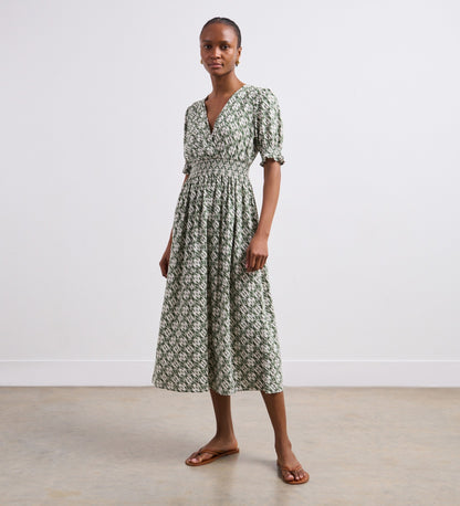 Emily Green Ikat Linen Blend Midi Dress