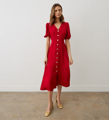 Kimberley Red Crepe Midi Dress