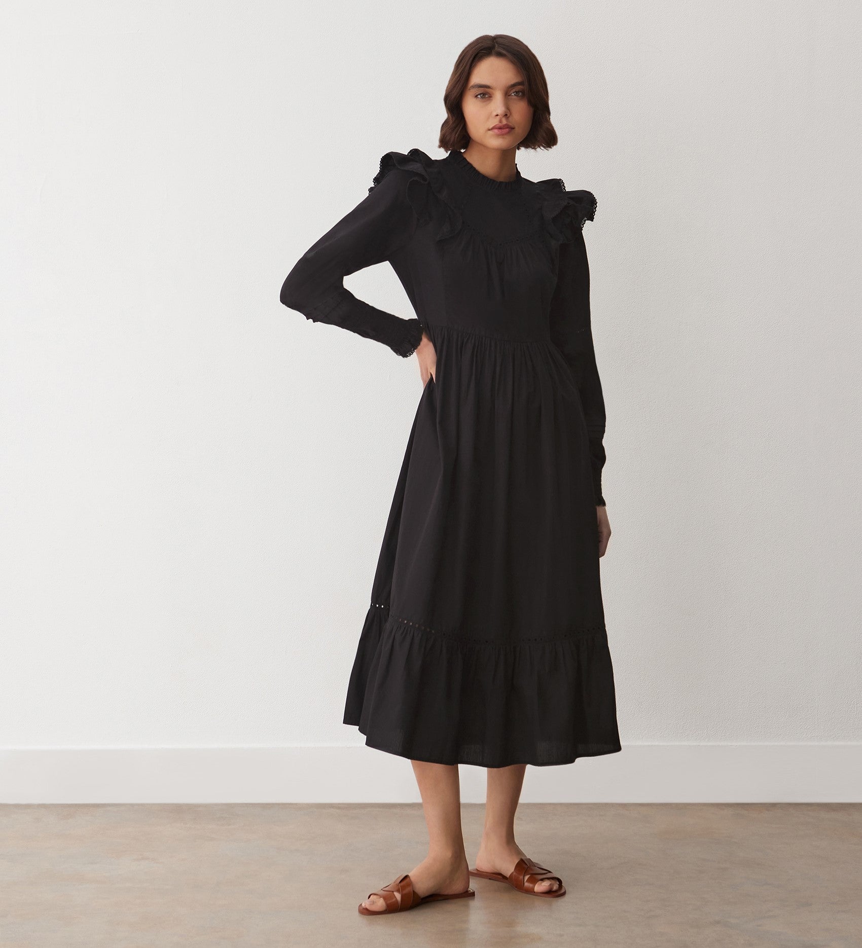 Adela Black Cotton Midi Dress Finery London Adela Black Cotton Midi Dress Finery London