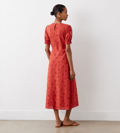 Mela Rust Broderie Anglaise Cotton Midi Dress Finery London Mela Rust Broderie Anglaise Cotton Midi Dress Finery London