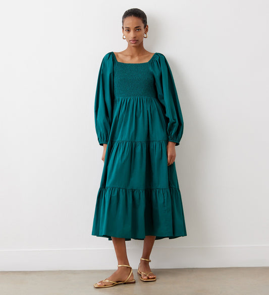 Lauretta Green Tiered Cotton Midi Dress