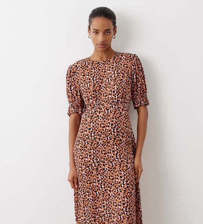 Mela Beige Animal Crepe Midi Dress