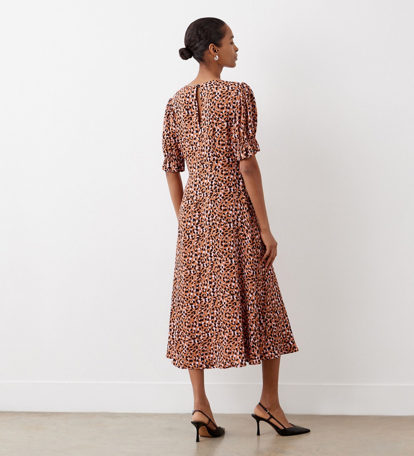 Mela Beige Animal Crepe Midi Dress