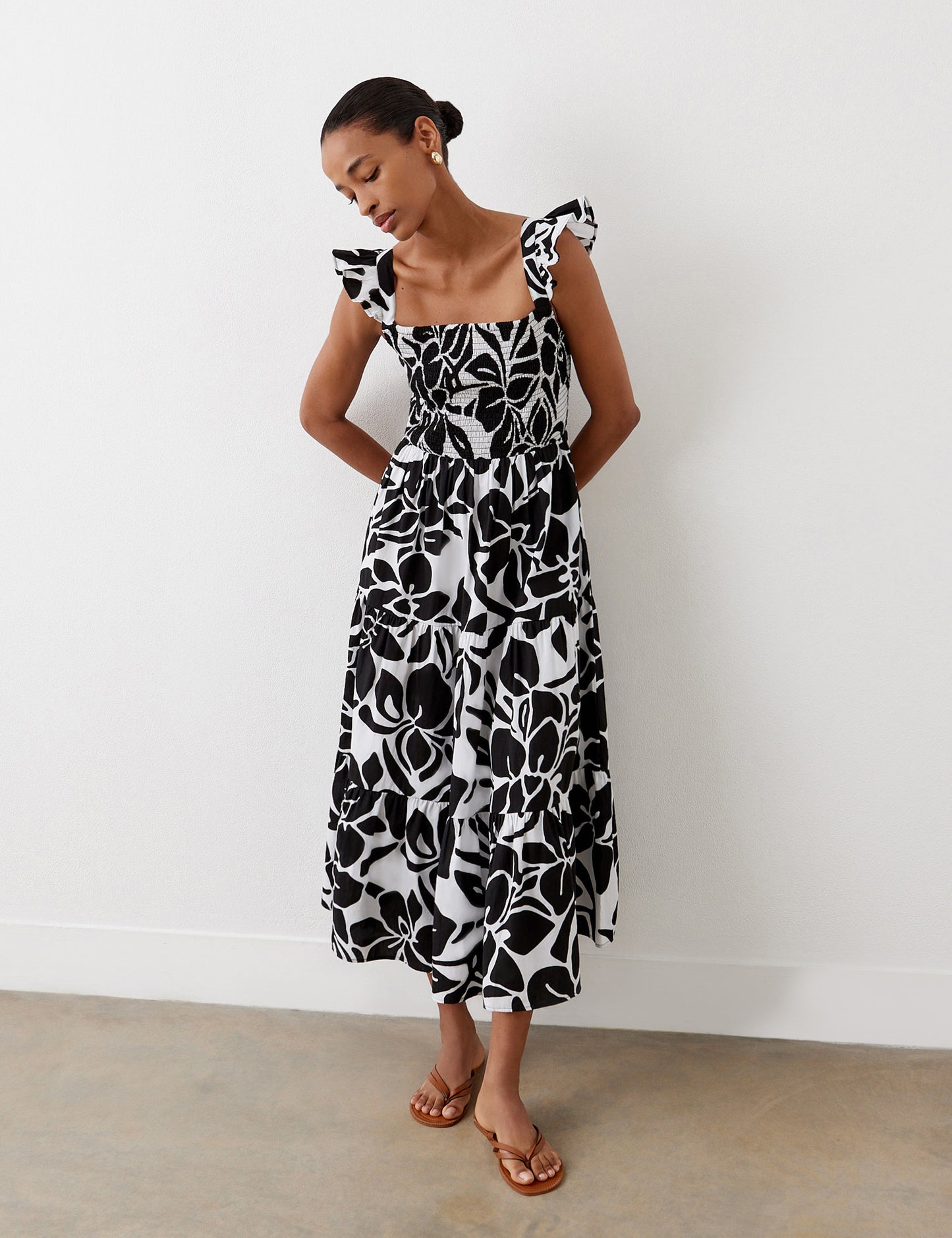 Aurena Black Floral Cotton Midi Sundress