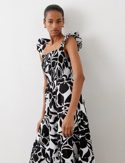 Aurena Black Floral Cotton Midi Sundress