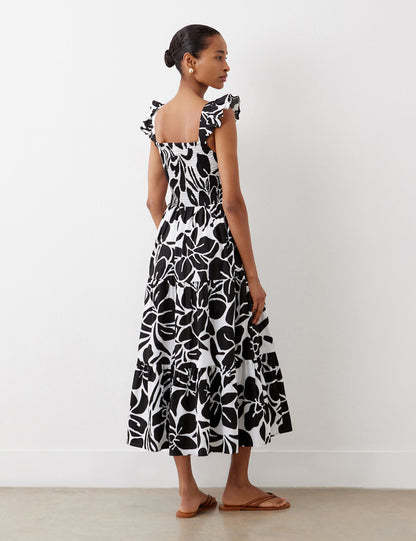 Aurena Black Floral Cotton Midi Sundress