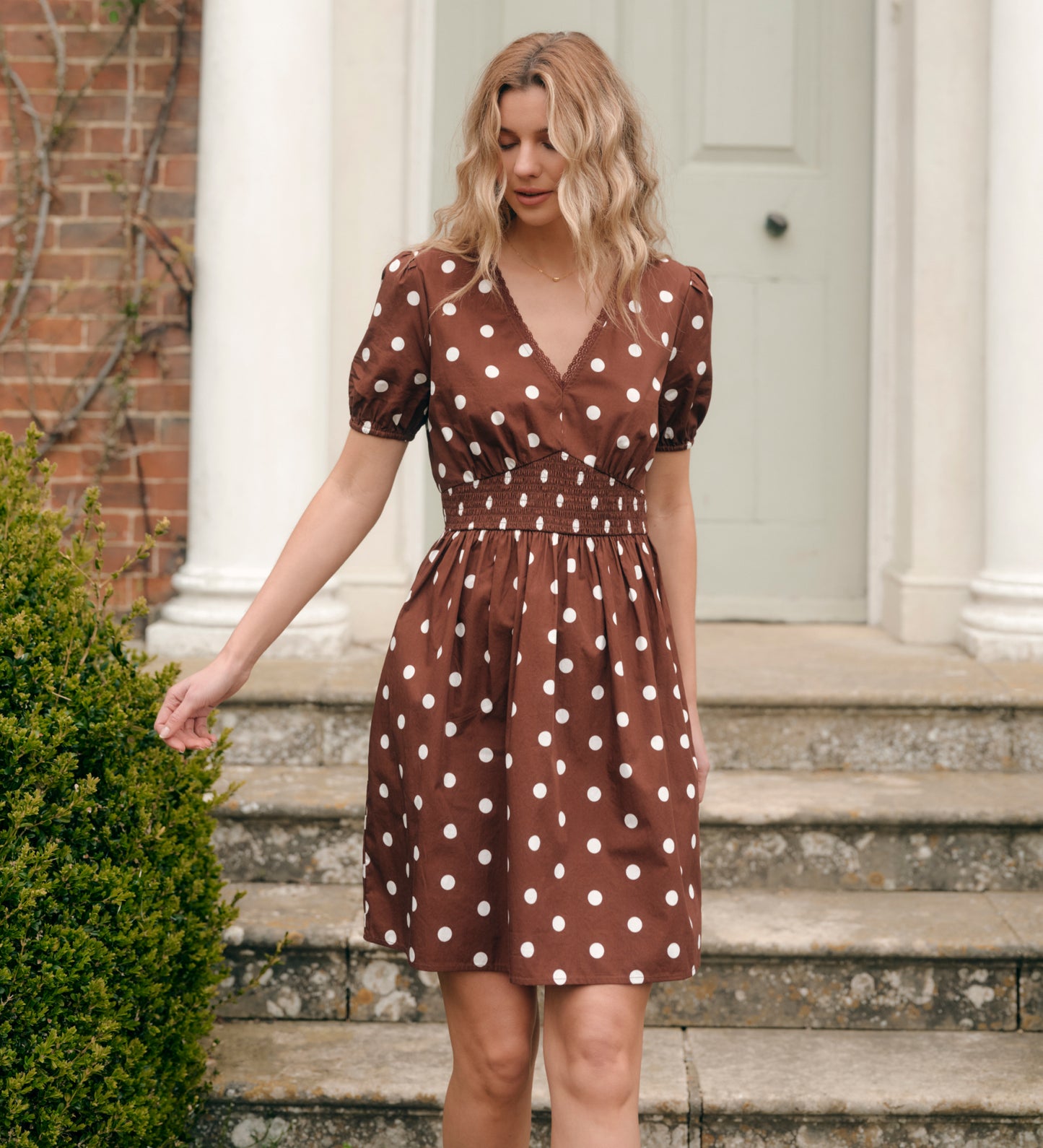 Meadow Brown Polka Dot Cotton Puff Sleeve Mini Dress