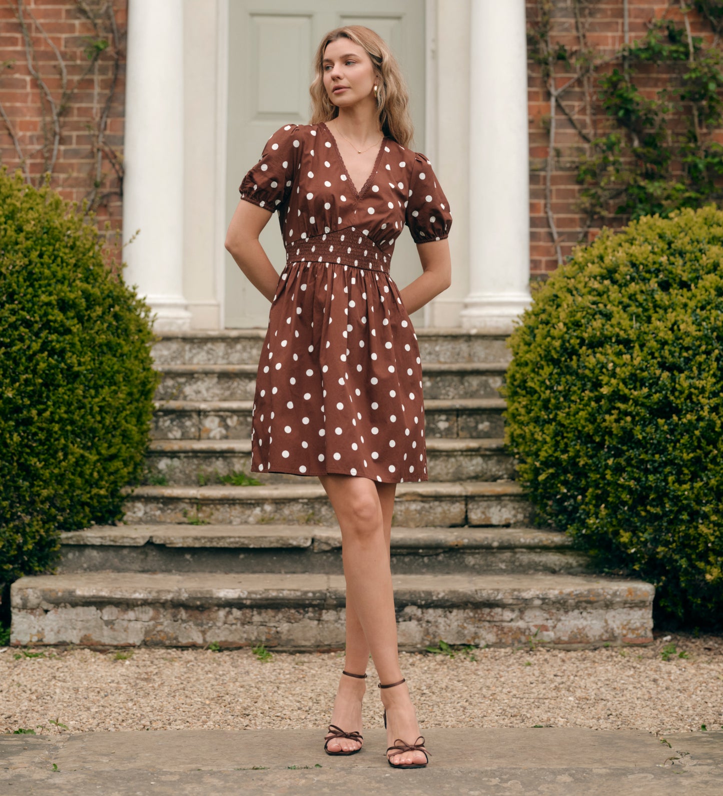 Meadow Brown Polka Dot Cotton Puff Sleeve Mini Dress