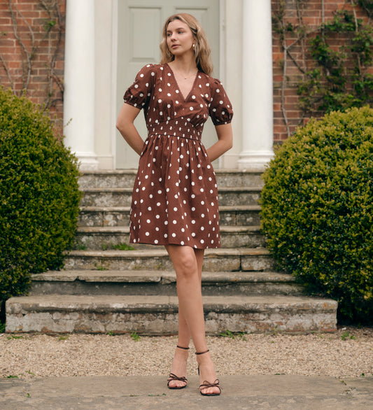 Meadow Brown Polka Dot Cotton Puff Sleeve Mini Dress