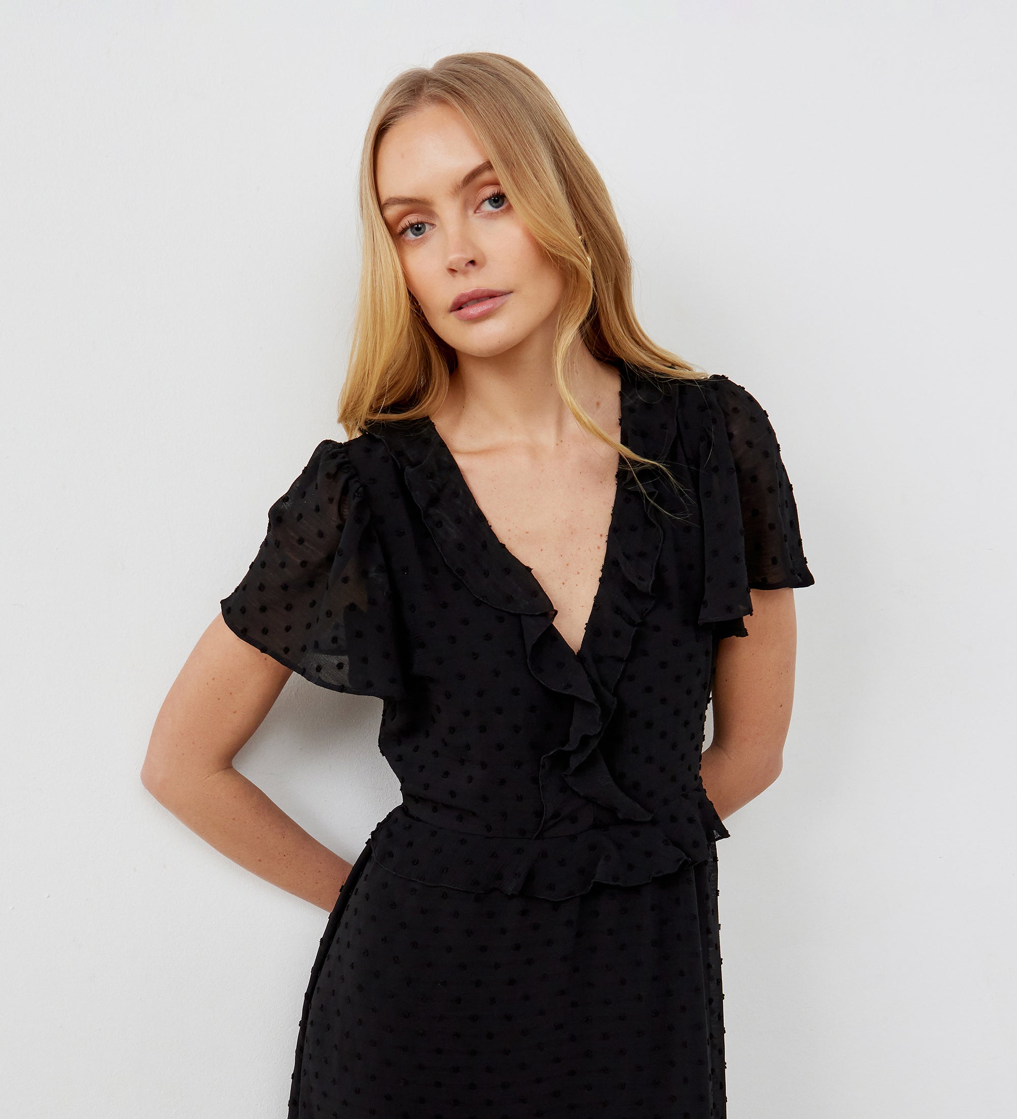 Dahlia Black Chiffon Midi Dress – Finery London