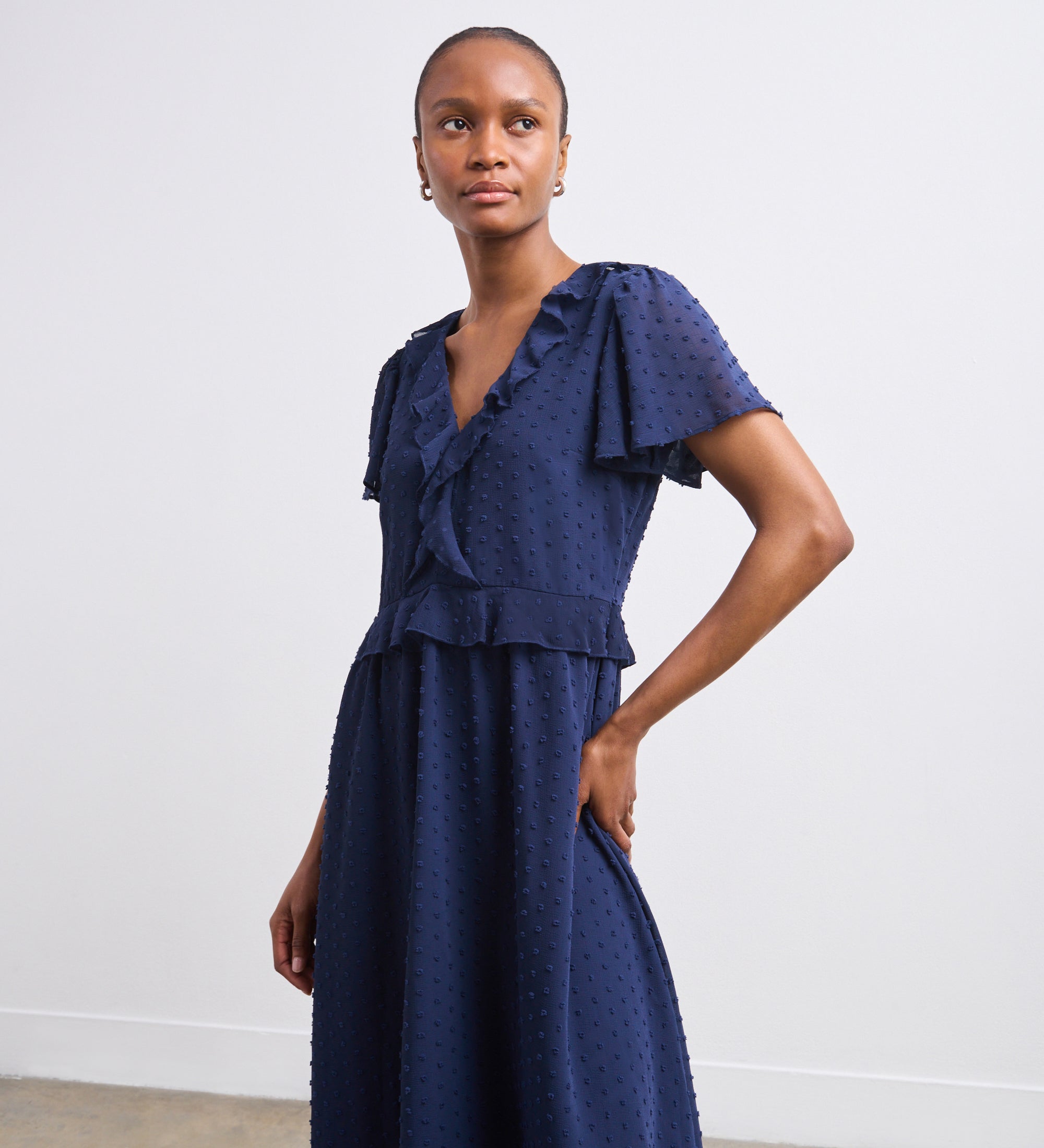 Dahlia Navy Chiffon Midi Dress – Finery London