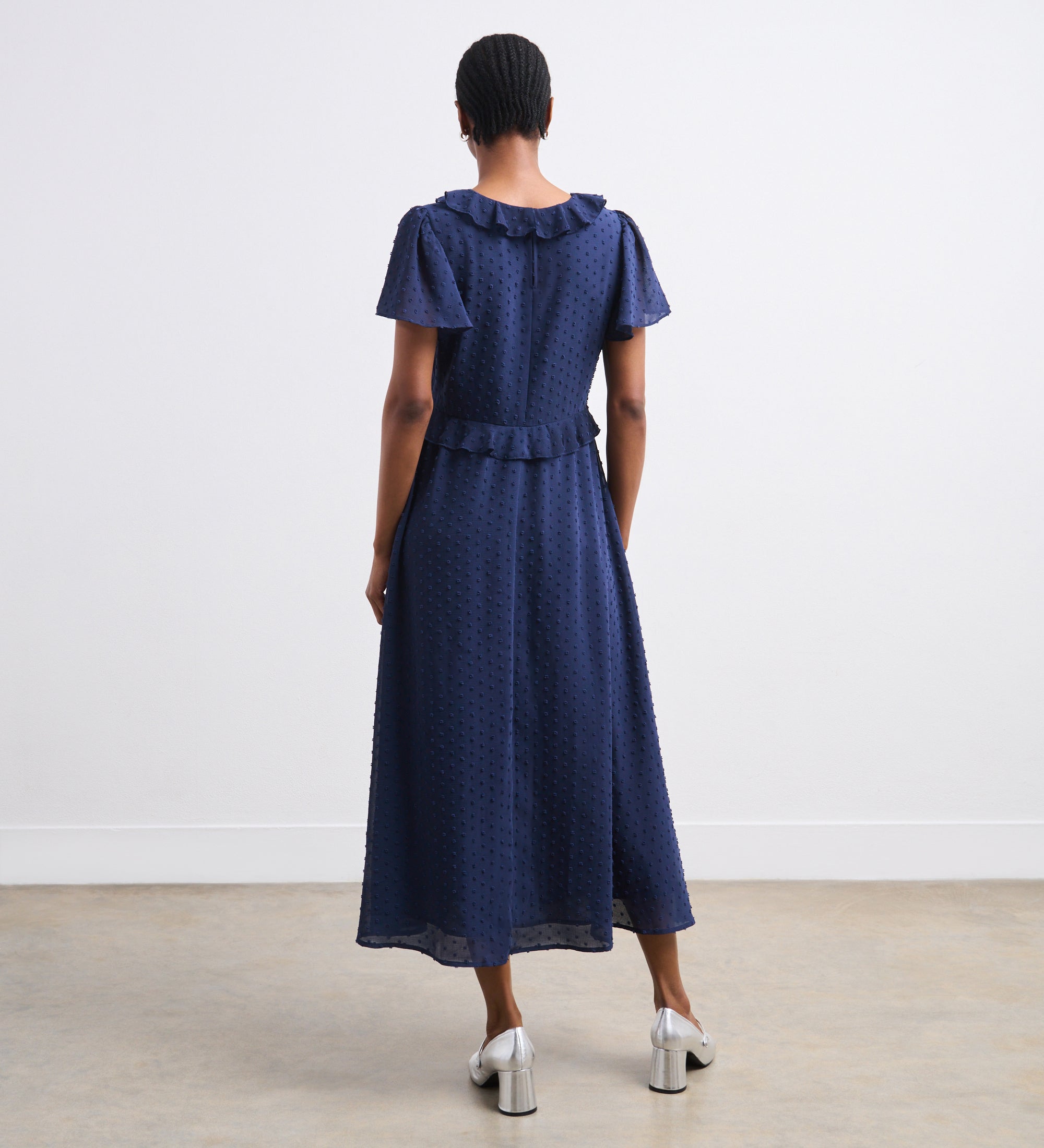 Dahlia Navy Chiffon Midi Dress – Finery London