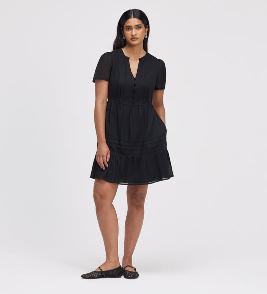 Dakota Black Cotton Lace Tiered Short Dress