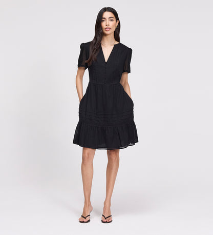 Dakota Black Cotton Lace Tiered Short Dress