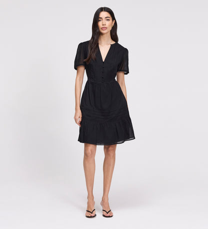 Dakota Black Cotton Lace Tiered Short Dress