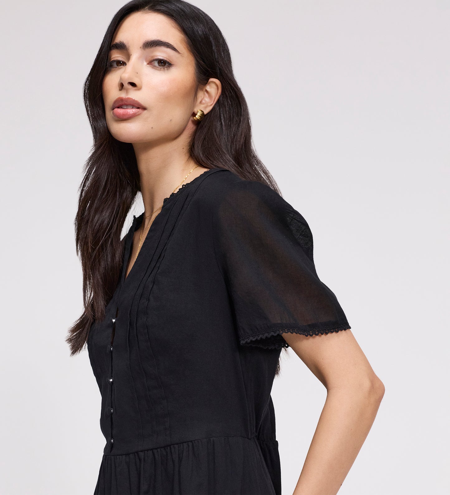 Dakota Black Cotton Lace Tiered Short Dress