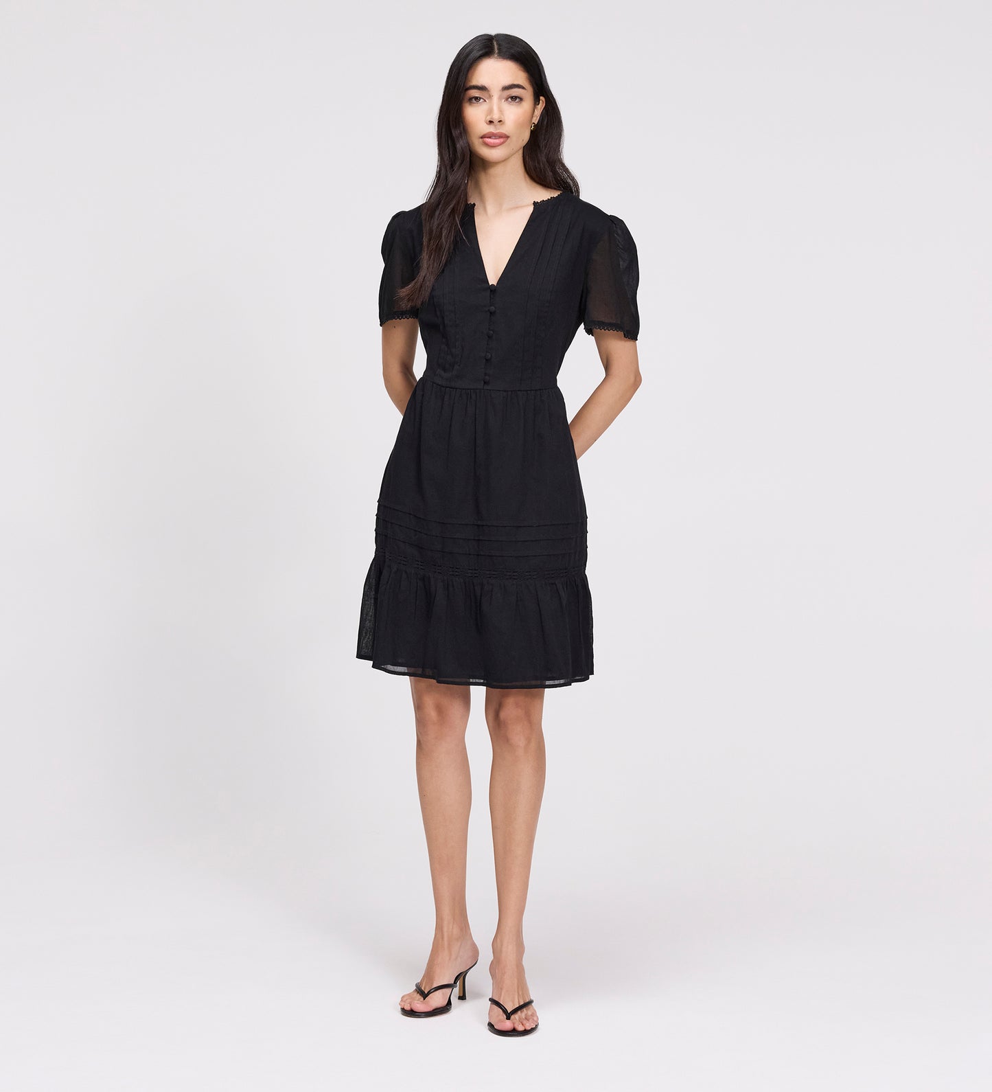 Dakota Black Cotton Lace Tiered Short Dress