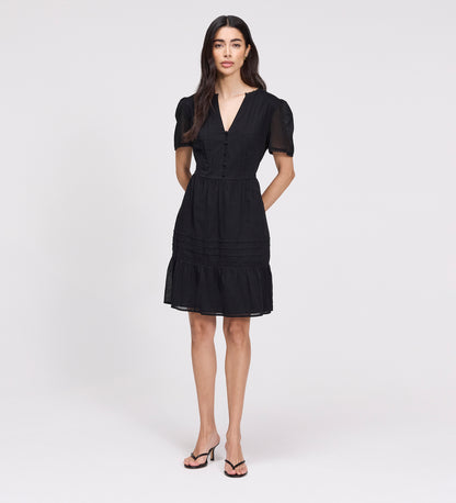 Dakota Black Cotton Lace Tiered Short Dress