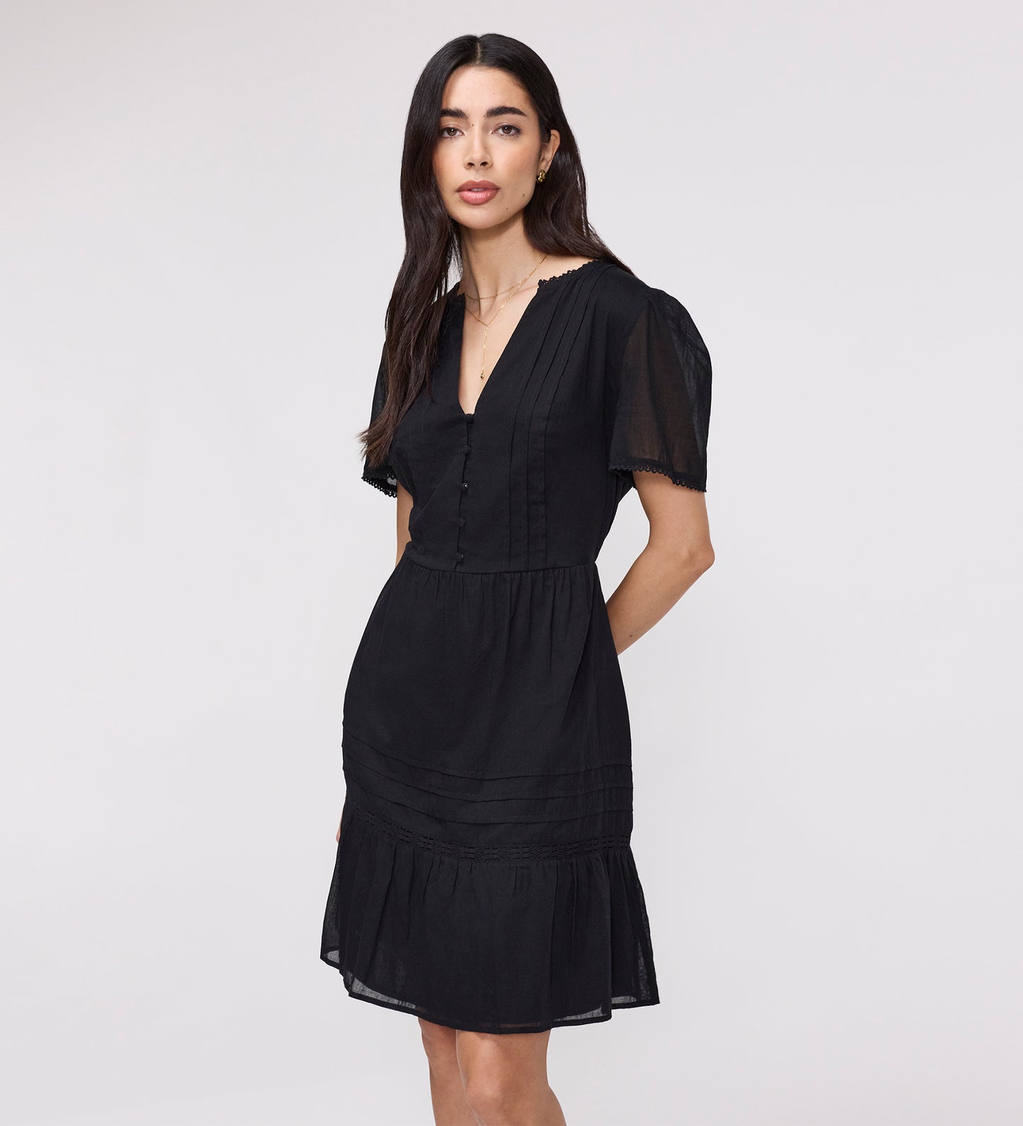 Dakota Black Cotton Lace Tiered Short Dress