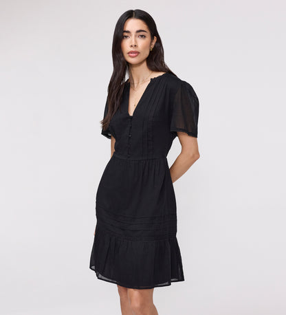 Dakota Black Cotton Lace Tiered Short Dress