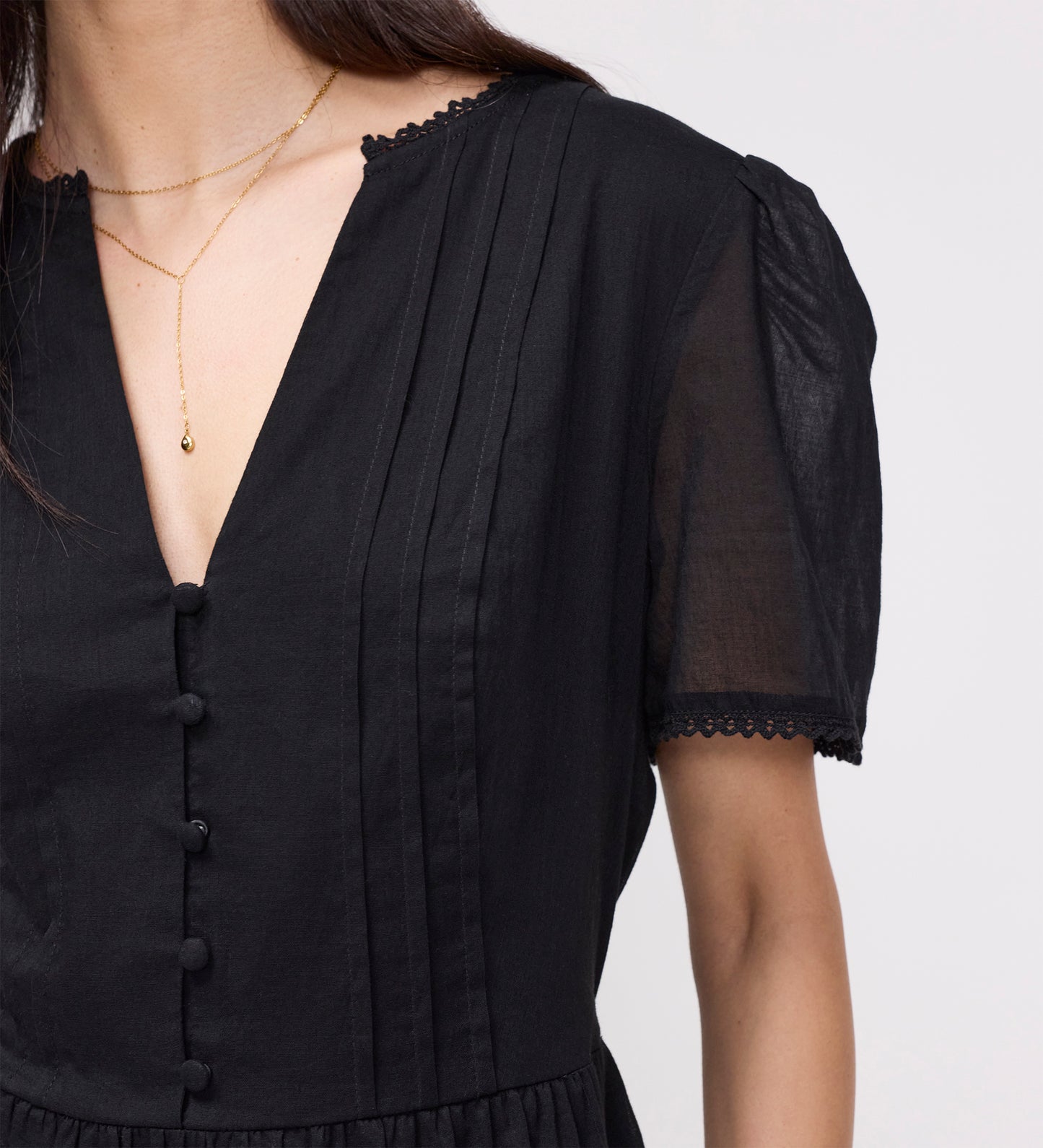 Dakota Black Cotton Lace Tiered Short Dress