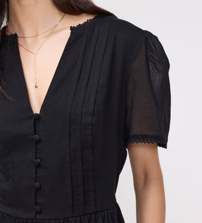 Dakota Black Cotton Lace Tiered Short Dress
