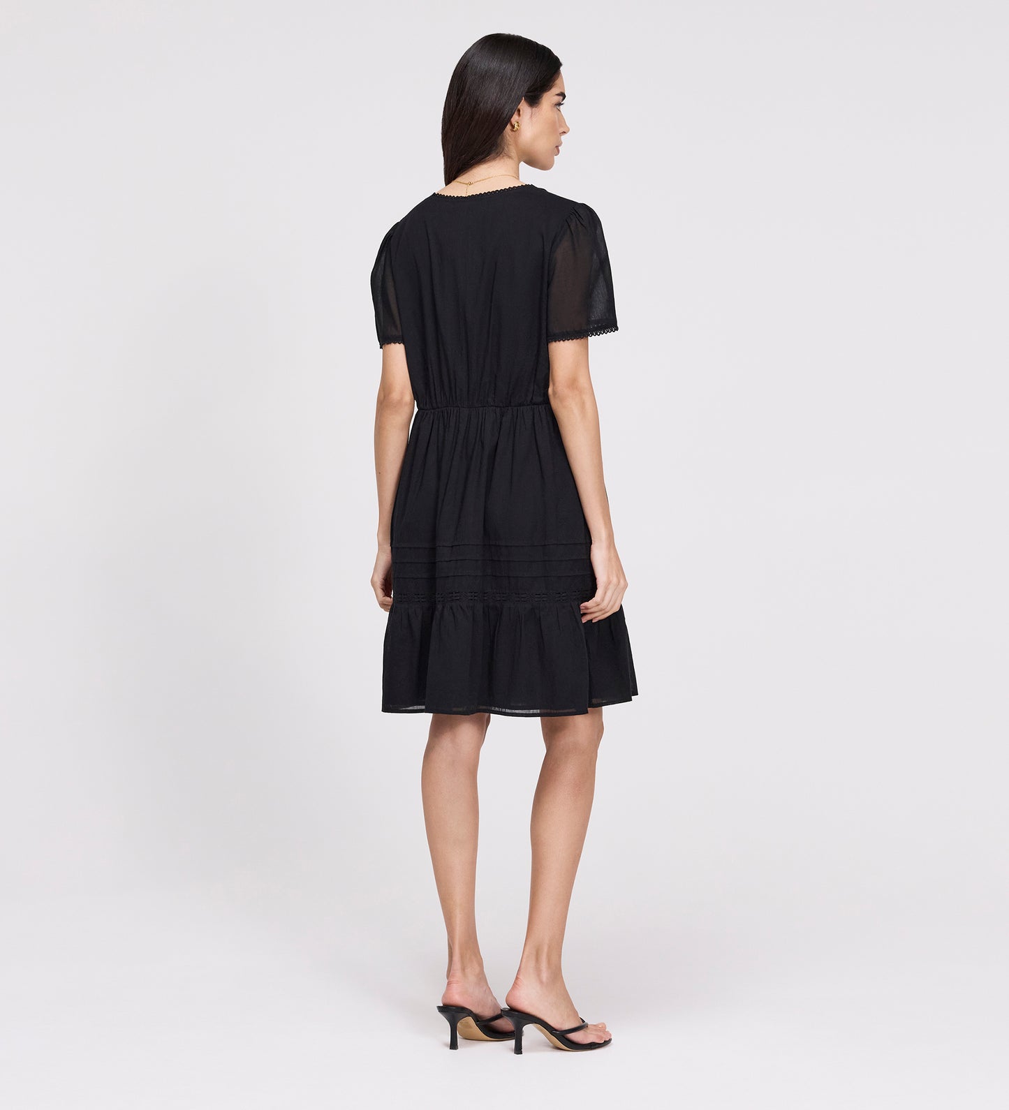 Dakota Black Cotton Lace Tiered Short Dress