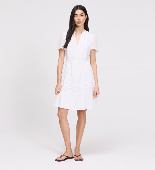 Dakota White Cotton Lace Tiered Short Dress