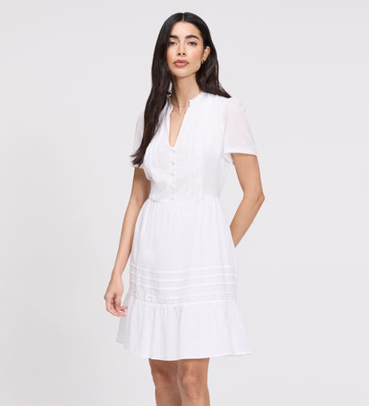 Dakota White Cotton Lace Tiered Short Dress
