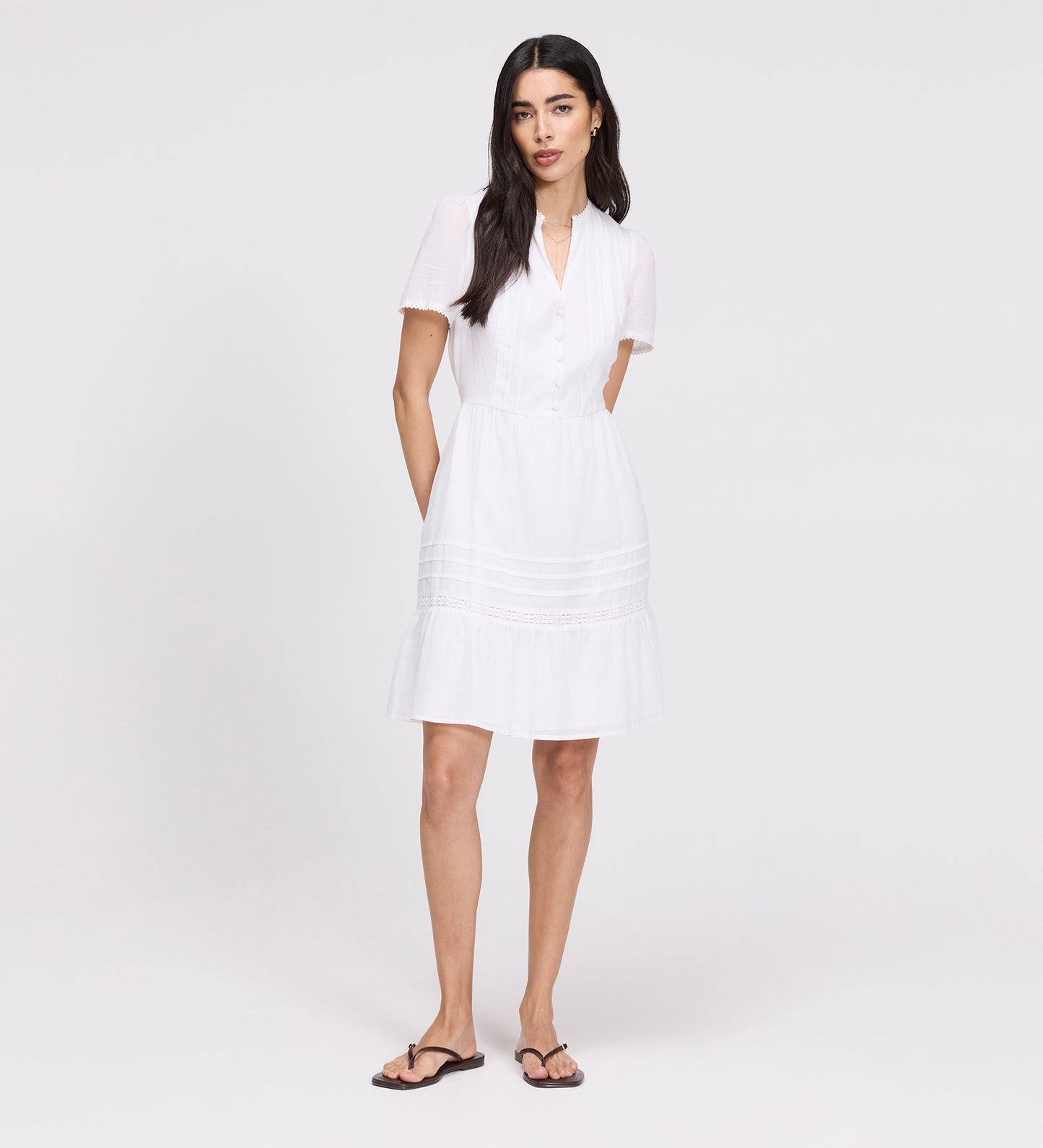 Dakota White Cotton Lace Tiered Short Dress