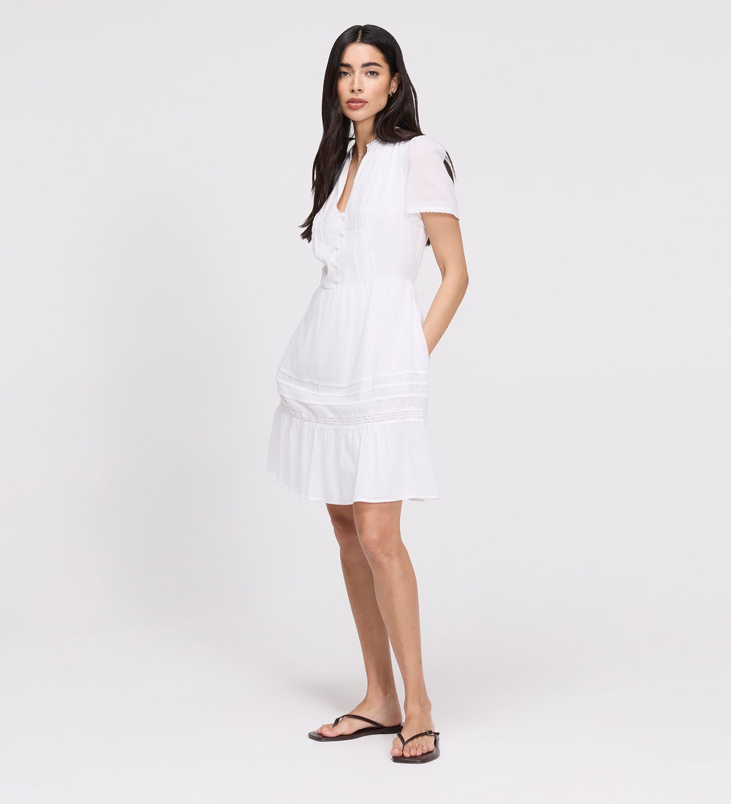 Dakota White Cotton Lace Tiered Short Dress