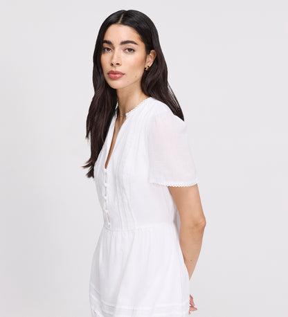 Dakota White Cotton Lace Tiered Short Dress