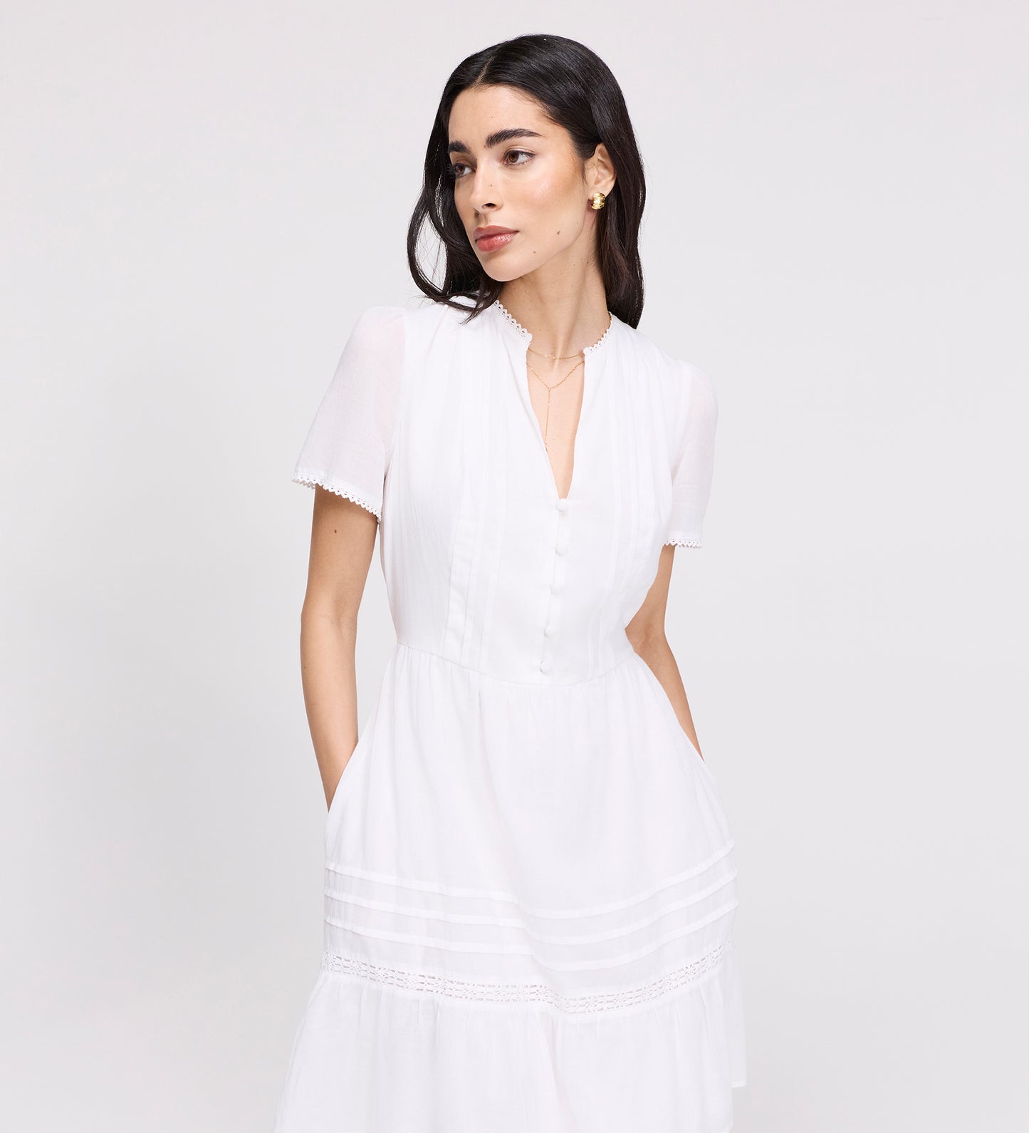 Dakota White Cotton Lace Tiered Short Dress