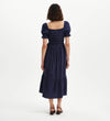 Dawn Navy Gingham Seersucker Shirred Bodice Midi Dress