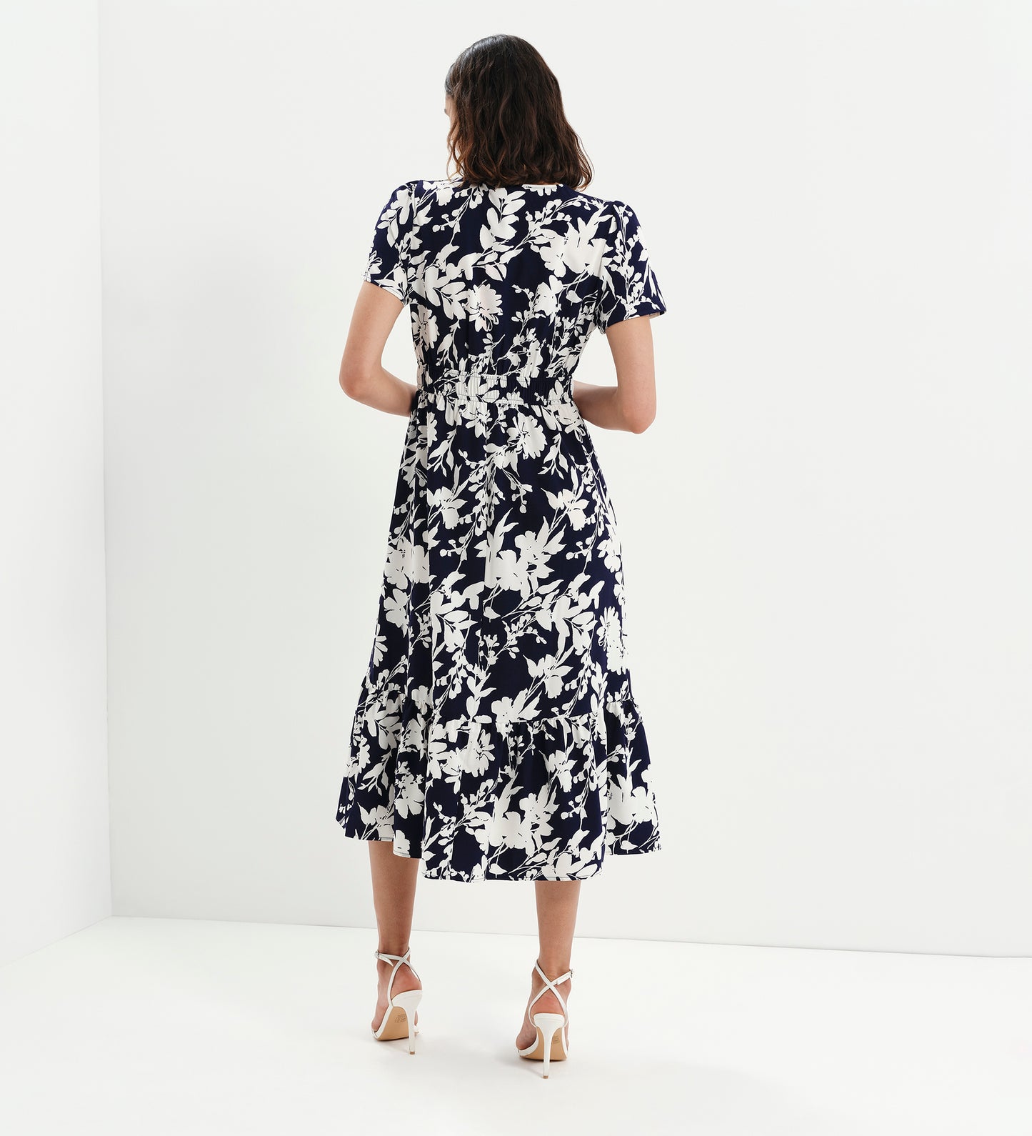Deena Navy Floral Wrap Tiered Midi Dress