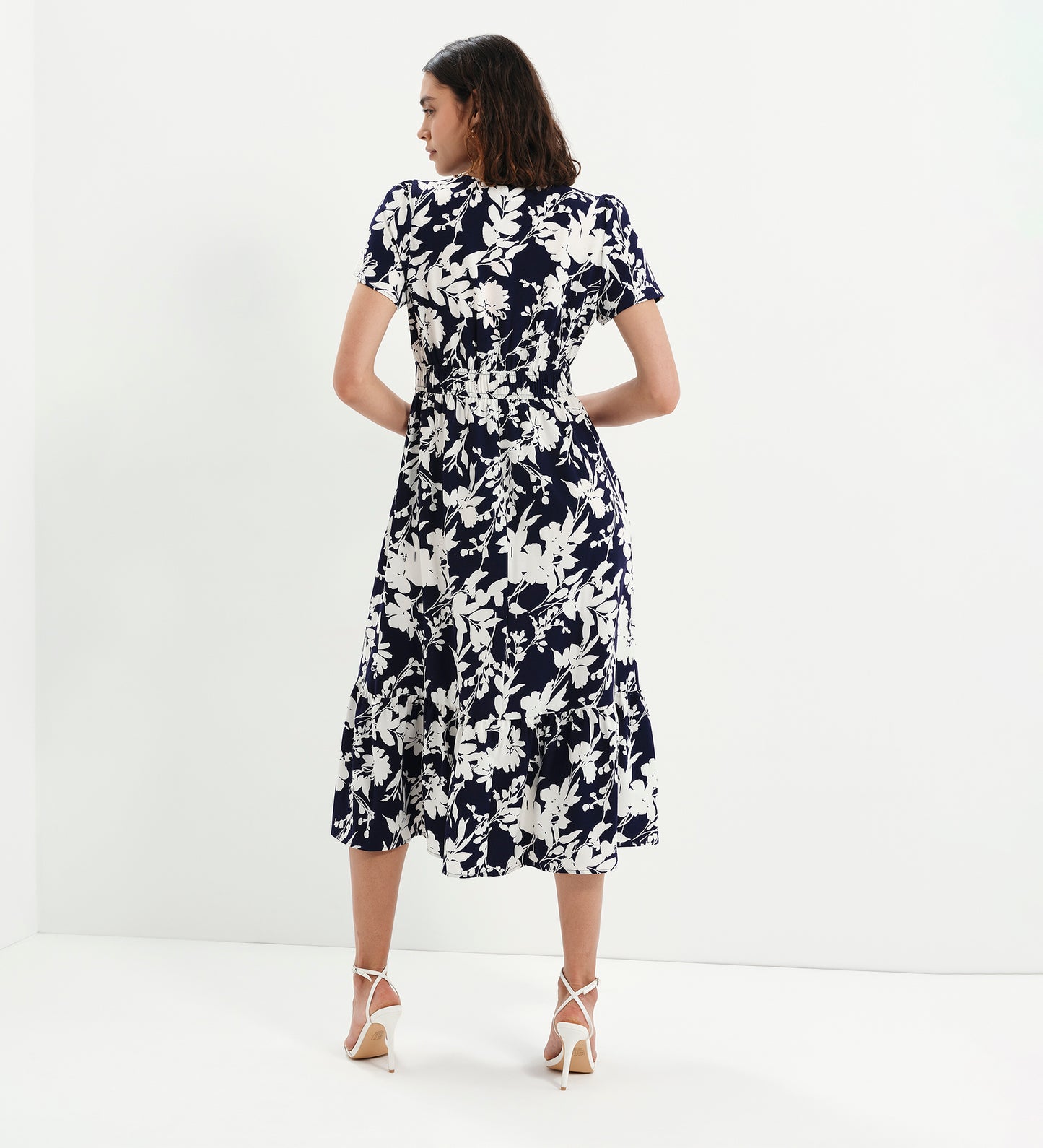 Deena Navy Floral Wrap Tiered Midi Dress