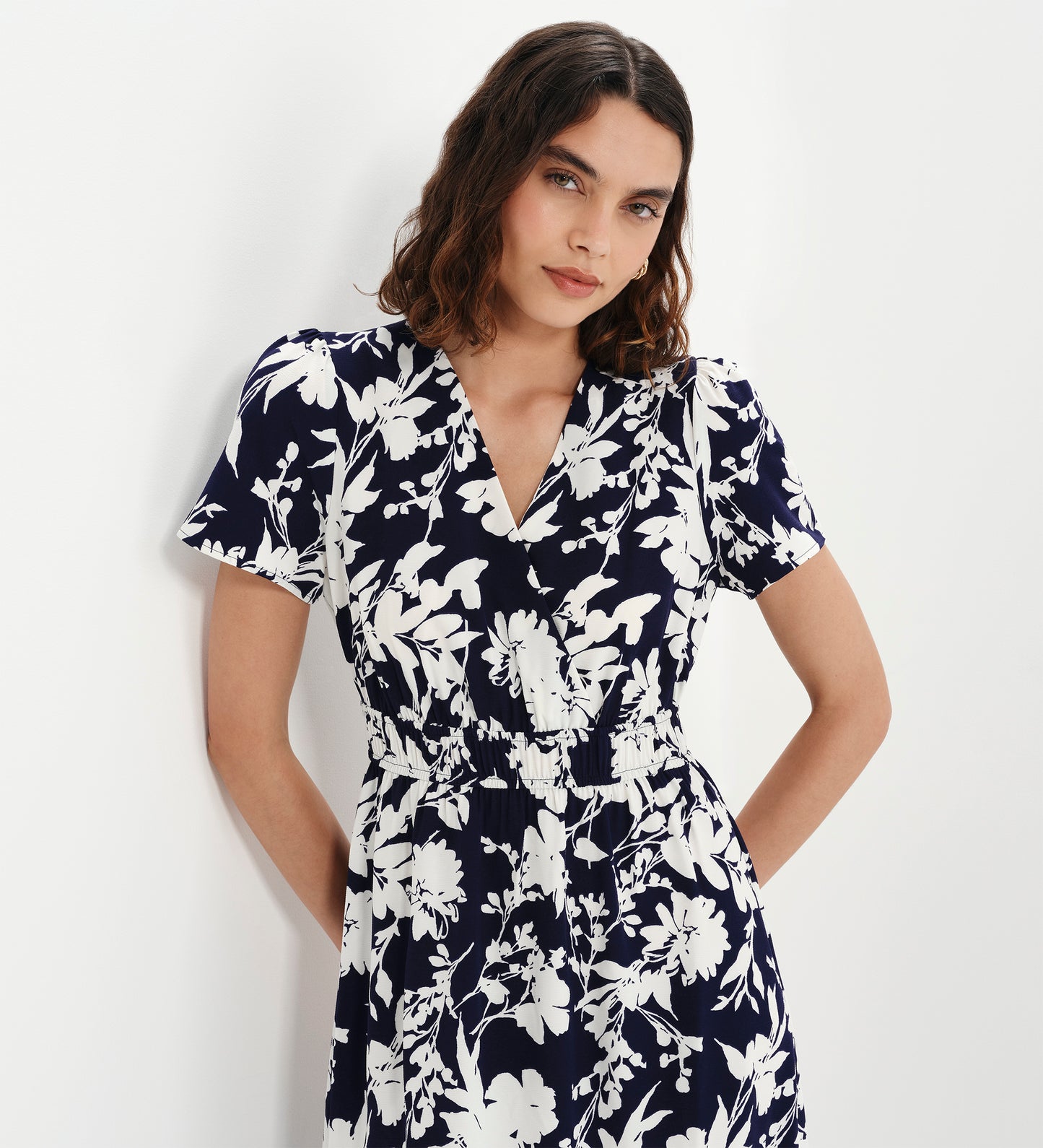 Deena Navy Floral Wrap Tiered Midi Dress