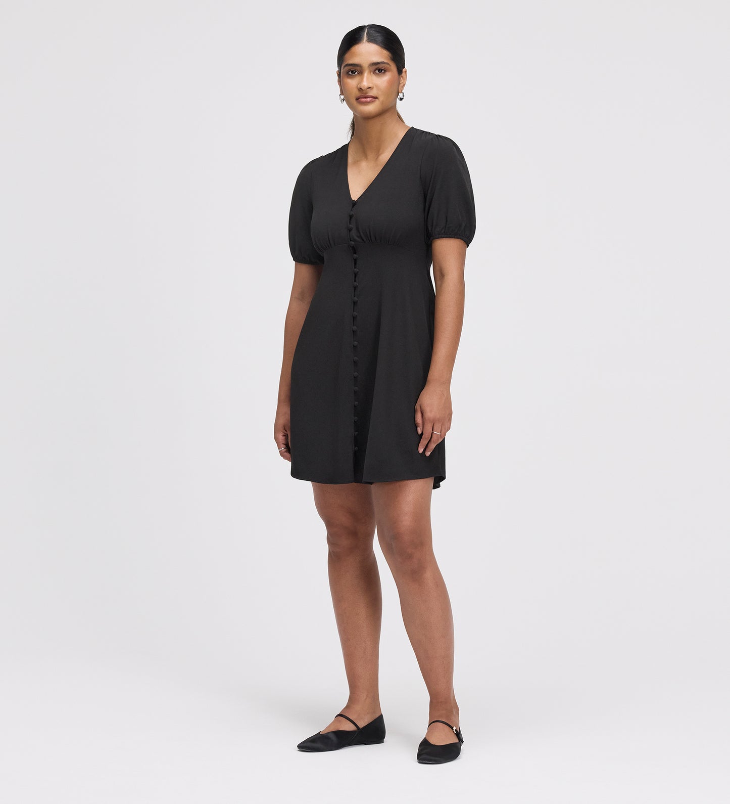 Ensley Black Button Through Short Dress