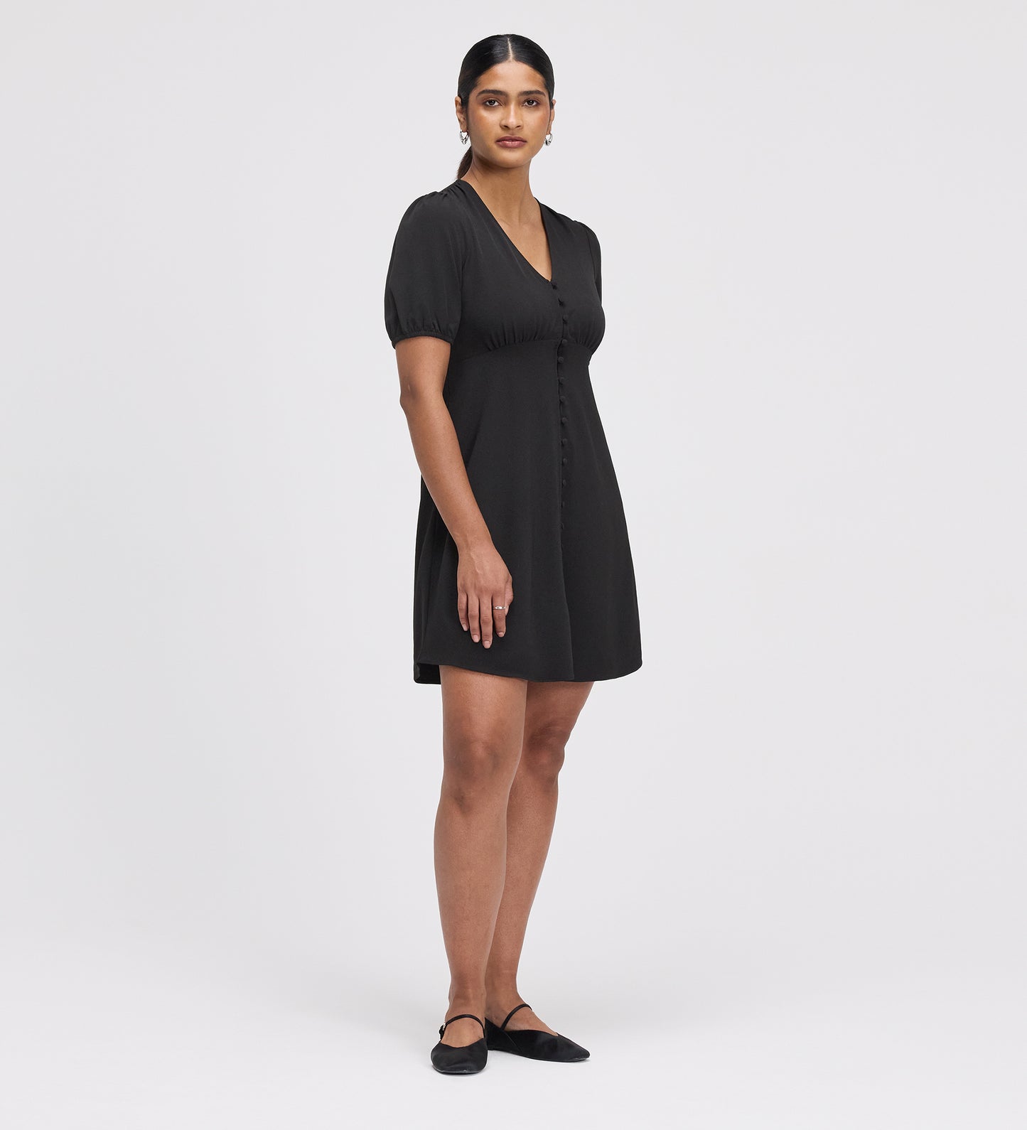 Ensley Black Button Through Short Dress